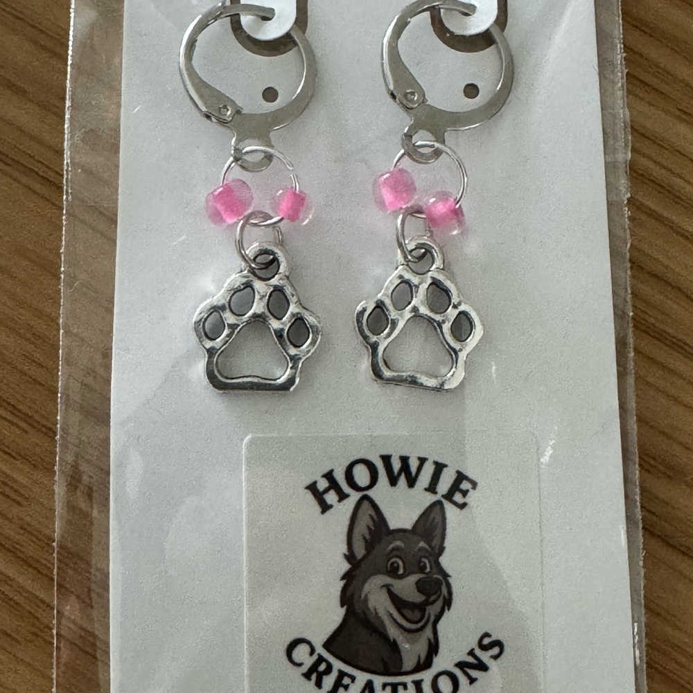 Silver and Pink Paw Earrings